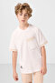 Ecru Cotton Soft Textured Oversize Pocket Detailed Boy's T-Shirt - 11295 - 4
