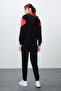 Black Compact Cotton Thick Smooth Textured Hooded Standard Fit Women's Tracksuit Set - 95343 - 7