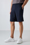 Navy Blue Cotton Thick Soft Textured Comfort Fit Printed Men's Shorts - 81266 - 2
