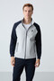 Grey Navy Mock Neck Dual-Color Relaxed Fit Classic Leg Men's Tracksuit Set - 85113 - 6