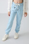 Light Blue Cotton Fuzzy Inside Soft Textured Standard Fit Embroidered Girls' Sweatpants - 75158 - 2