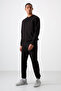 Black - Black Cotton Thick Soft Textured Comfort Fit Embroidered Men's Tracksuit Set - 85254 - 4