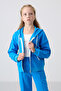 Blue Cotton Fleece Inside Soft Textured Standard Fit Embroidered Girls' Tracksuit Set - 75161 - 3