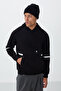 Black Cotton Thick Furry Soft Textured Comfort Fit Embroidered Men's Sweatshirt - 88417 - 3