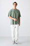 Light Green Cotton Thick Surface Textured Oversize Fit Basic Men's T-Shirt - 88341 - 2