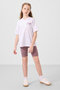 White-Dusty Rose V-Neck Belt Detailed Standard Fit Performance Girl's Tights Set - 75187 - 3