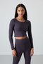 Anthracite High Waist Long Sleeve Slim Fit Crop Top Women's Leggings Set - 95286 - 5
