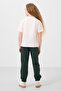 Ecru-Pine Green O Neck Printed Rubber Leg Standard Fit Girl's Tracksuit Set - 75186 - 7