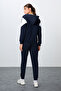 Indigo Compact Cotton Thick Smooth Textured Hooded Standard Fit Women's Tracksuit Set - 95343 - 7