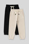 Standard Fit Basic 2-Pack Black-Beige Boys' Tracksuit Bottom - 11225