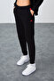 Black Compact Cotton Thick Smooth Textured Hooded Standard Fit Women's Tracksuit Set - 95343 - 3