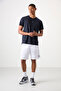 Navy Blue Breathable Textured Slim Flexible Standard Fit Men's Performance T-Shirt - 88391 - 4