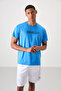 Cobalt Blue Breathable Textured Slim Fit Flexible Standard Fit Men's Performance T-Shirt - 88385