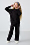 Black Cotton Hairy Inside Soft Textured Standard Fit Embroidered Girl's Tracksuit Set - 75162 - 4