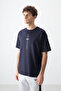 Navy Blue Cotton Thick Soft Textured Oversize Fit Printed Men's T-Shirt - 88373 - 4