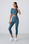 Forest Green High-Waisted Capri-Crop T-Shirt Slim Fit Women's Leggings Set - 95285 - 2