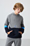 Gray Melange Cotton Thick Fleece Lined Standard Fit Embroidered Boys Tracksuit Set - 11255 - 6