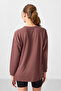 Brown Soft Textured O Neck Comfortable Form Women's Tunic Sweatshirt - 97305 - 5