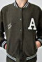 Khaki Thick Soft Textured Standard Fit Embroidered Fleece Girls' College Jacket - 75156 - 3