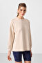Beige Soft Textured O Neck Oversize Women's Tunic Sweatshirt - 97303 - 4