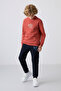 Tile-Navy Blue Cotton Thick Fleece Lined Standard Fit Printed Boys' Tracksuit Set - 11253