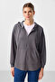 Dark Gray Soft Textured Hooded Standard Fit Women's Tunic Sweatshirt - 97302 - 2