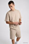 Beige Oversize Fit Basic Men's Shorts Set - 85292 - 3