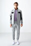 Gray Melange Surface Textured Standard Fit Embroidered Men's Tracksuit Set - 85248