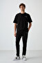 Black Cotton Thick Soft Textured Oversize Fit Embroidered Men's Tracksuit Set - 85252 - 3