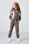 Brown Cotton Fleece Inside, Soft Textured, Standard Fit, Printed Girls' Tracksuit Set - 75166