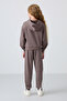 Brown Cotton Fleece Inside, Soft Textured, Standard Fit, Printed Girls' Tracksuit Set - 75166 - 7