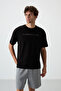 Black Cotton Thick Surface Textured Oversize Fit Printed Men's T-Shirt - 88371 - 4
