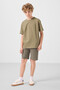 Dark Beige-Camel Cotton Oversize Fit Woven Lightweight Flexible Chino Boy Shorts Suit - 11277 - 3