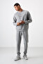 Gray melange cotton thick soft textured comfort fit printed men's tracksuit set - 85253 - 3