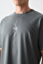 Khaki Cotton Thick Soft Textured Oversize Fit Printed Men's T-Shirt - 88373 - 3