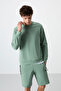 Light Green Basic O Neck Comfortable Form Men's Sweatshirt - 88053 - 5