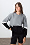 Gray Melange Compact Cotton Thick Smooth Textured O-Neck Standard Fit Women's Sweatshirt - 97289 - 4