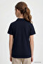 Navy Blue Polo Collar Standard Fit Basic Unisex Kids T-Shirt - 11330 - 6
