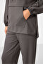 Dark Gray Soft Textured Hooded Standard Fit Women's Tracksuit Tunic Set - 95348 - 4
