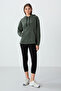 Khaki Thick Soft Textured Hooded Comfortable Fit Embroidered Fleece Women's Sweatshirt - 97292 - 2