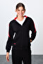 Black Compact Cotton Thick Smooth Textured Hooded Standard Fit Women's Tracksuit Set - 95343 - 2