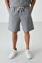 Gray Melange Cotton Thick Soft Textured Oversize Fit Embroidered Men's Shorts Set - 85250 - 8
