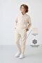 Beige Thick Soft Textured Standard Fit Embroidered Fleece Tracksuit Suit for Boys - 11218