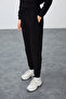 Black Compact Cotton Thick Smooth Textured O-Neck Standard Fit Women's Tracksuit Set - 95341 - 6