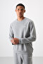 Gray Melange Cotton Thick Soft Textured Comfort Fit Embroidered Men's Tracksuit Set - 85254 - 2