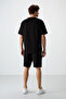 Black Cotton Thick Soft Textured Oversize Fit Embroidered Men's Shorts Set - 85250 - 8