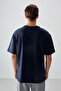 Navy Blue 100% Cotton Thick Soft Textured Oversize Fit Printed Men's T-Shirt - 88358 - 5