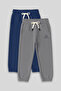 Standard Fit Basic 2-Pack Parlament-Grey Melange Boys' Tracksuit Bottom - 11225