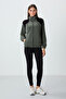 Khaki Thick Soft Textured Stand Collar Standard Fit Embroidered Fleece Women's Sweatshirt - 97293 - 2