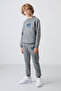 Gray Melange Cotton Thick Fleece Lined Standard Fit Printed Boys' Tracksuit Set - 11253